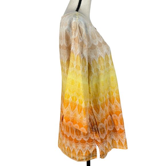 Chico’s SZ 3 (X-Large) Top Geometric V-Neck 3/4 Sleeve Lightweight Slits Ombre - Picture 4 of 8